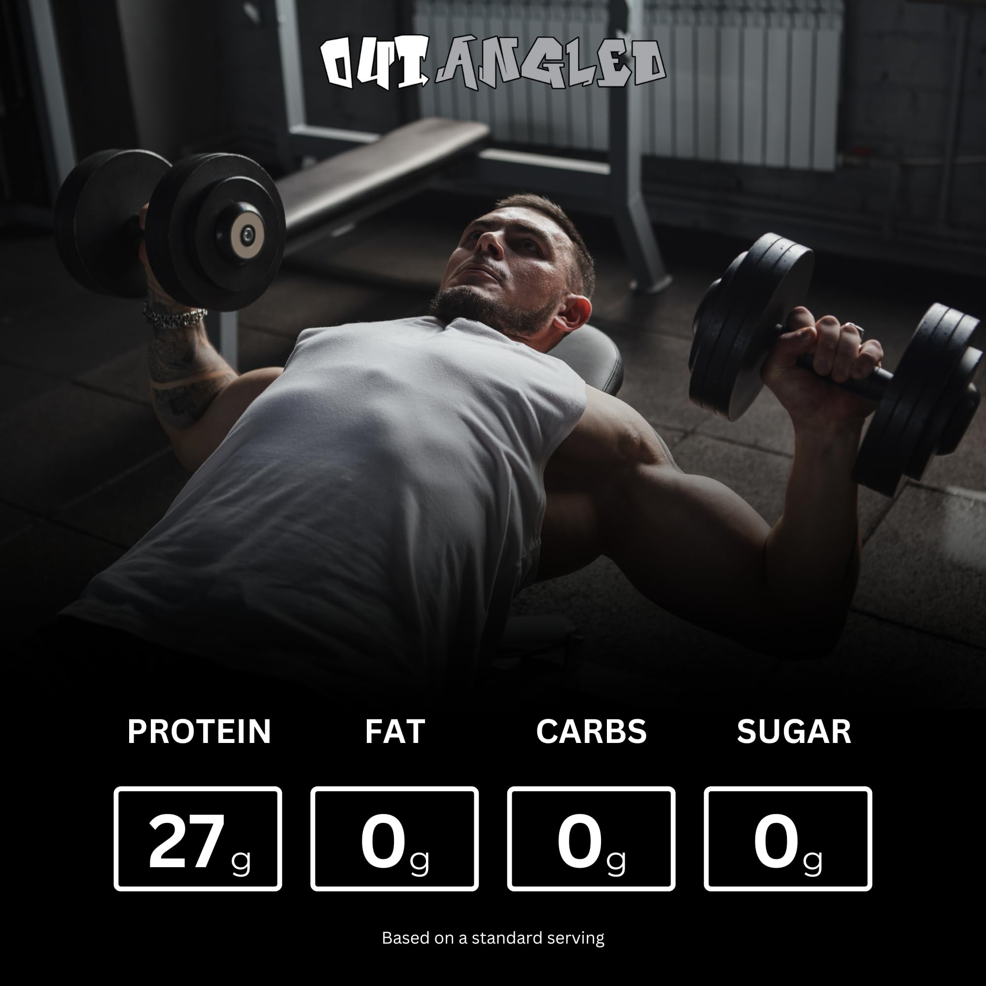 Man lifting dumbbells with Outangled Beef Iso Plus nutrition info, beef protein isolate