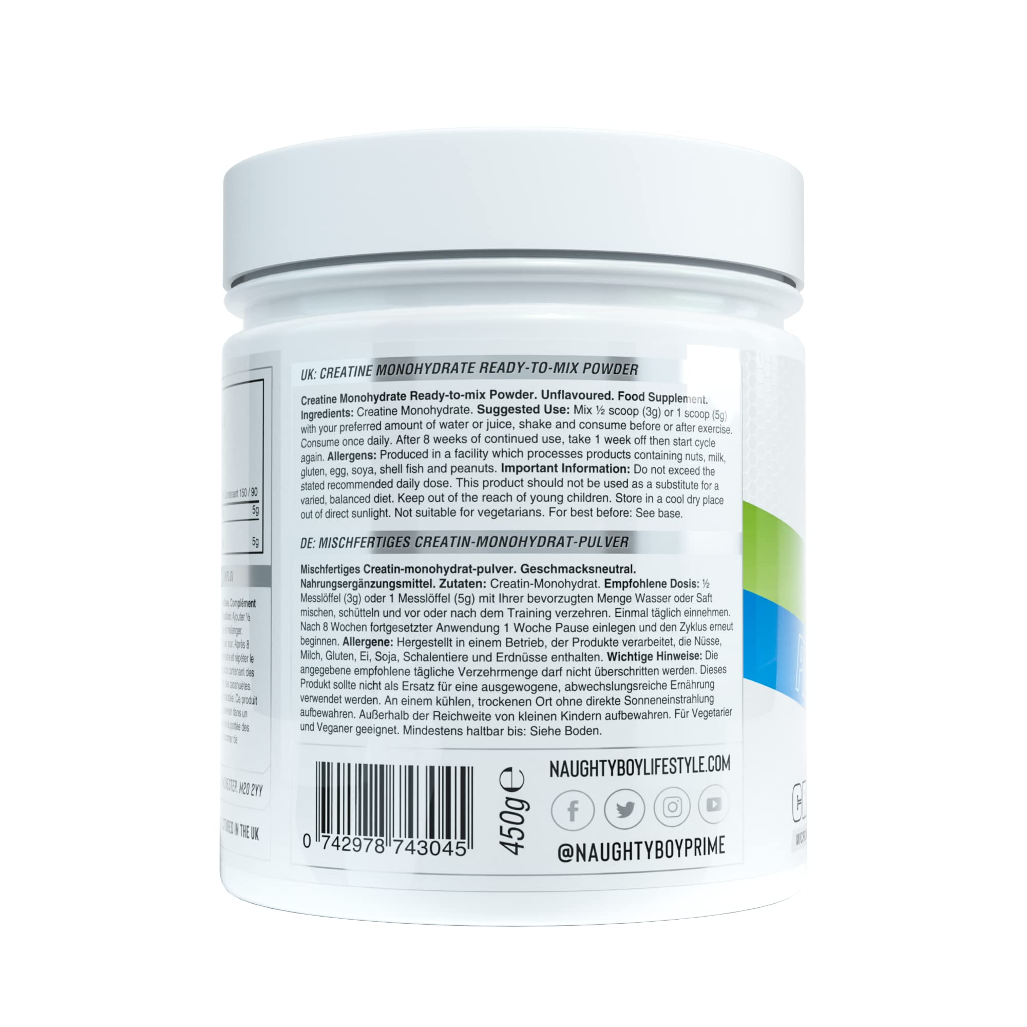 Naughty Boy Creatine Monydrate - 450g / Non Flavoured - Creatine Powder