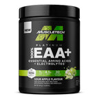 Black tub of Muscletech Platinum EAA supplement for supporting protein synthesis and replenishing electrolytes