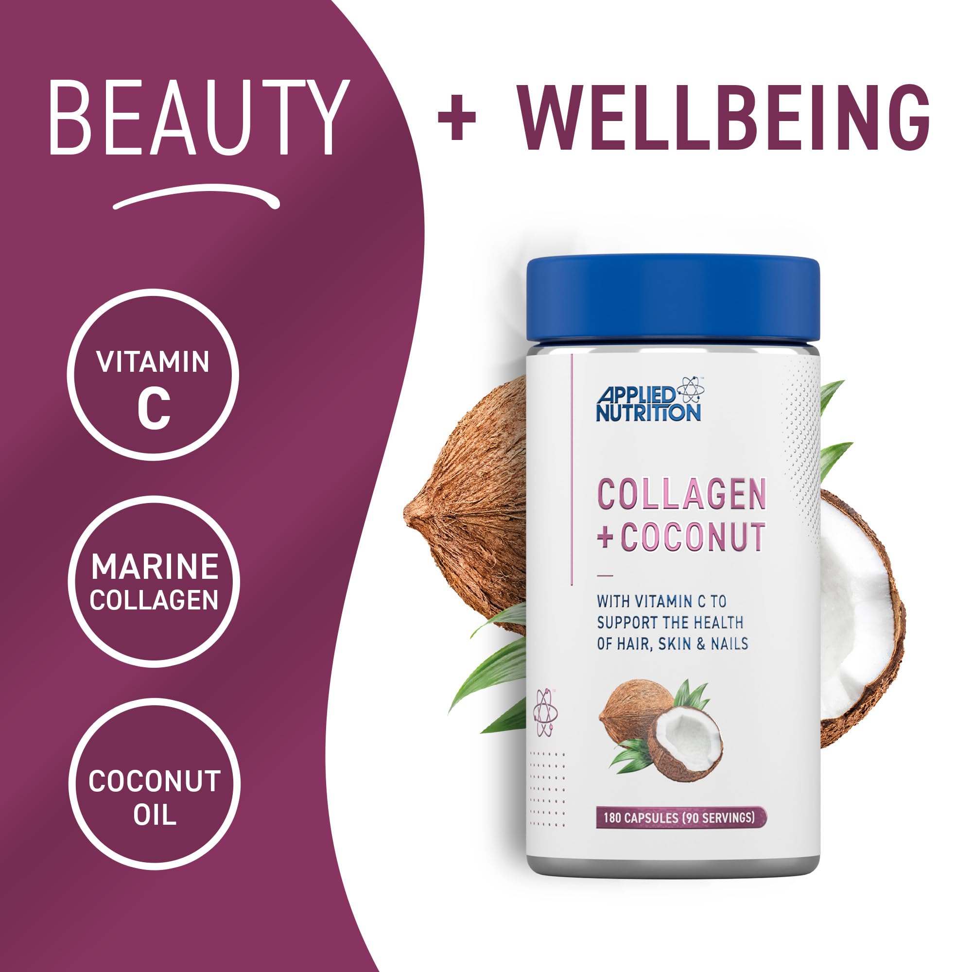 Applied Nutrition Collagen & Coconut - 180Caps / Unflavoured - Marine Collagen Capsules