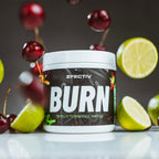 Efectiv Nutrition Burn supplement tub with cherries and lime halves supporting fat loss