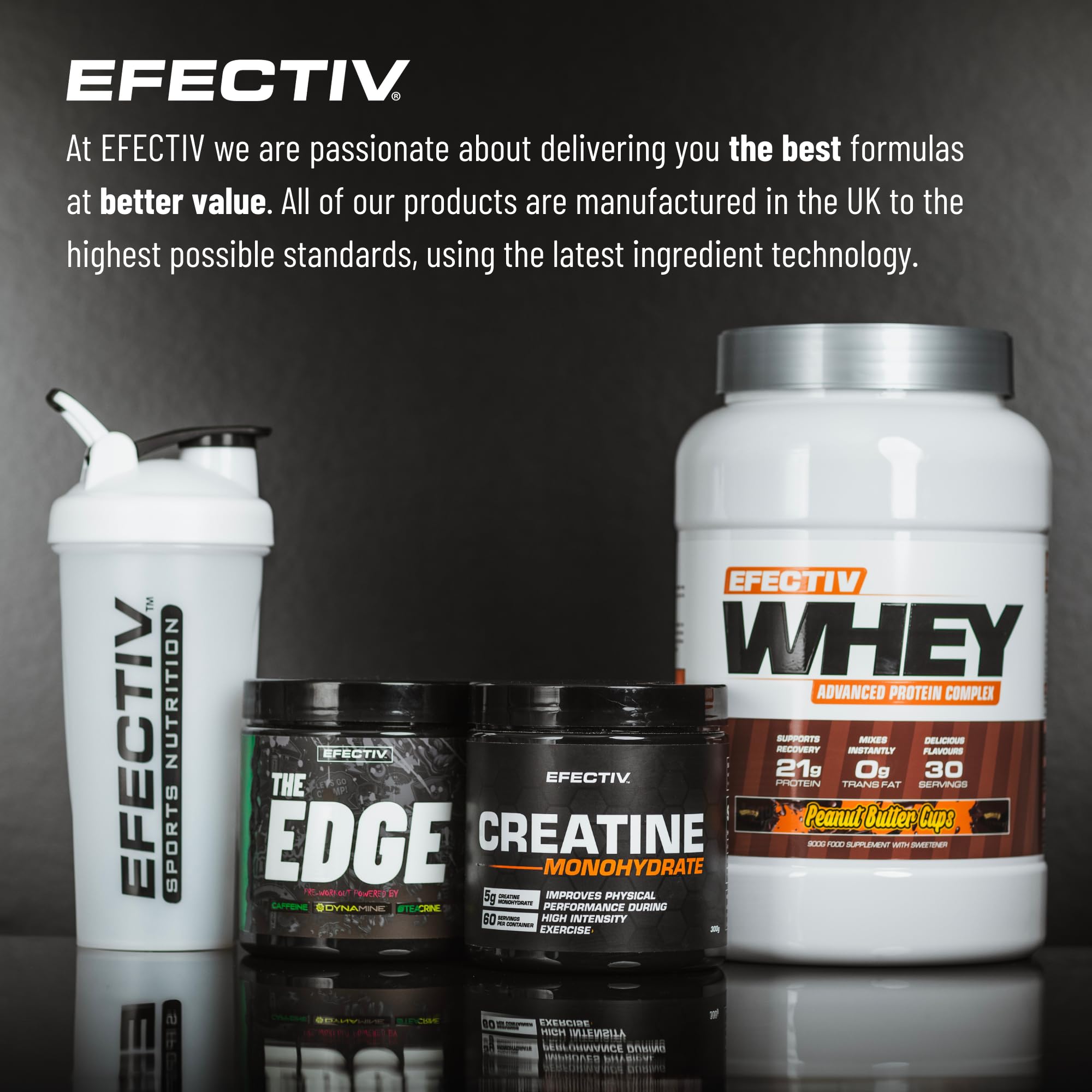 Efectiv Nutrition Burn supplements with whey, creatine, shaker bottle for support fat loss
