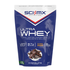 Chocolate-flavored Sci-MX Ultra Whey protein powder for muscle gains