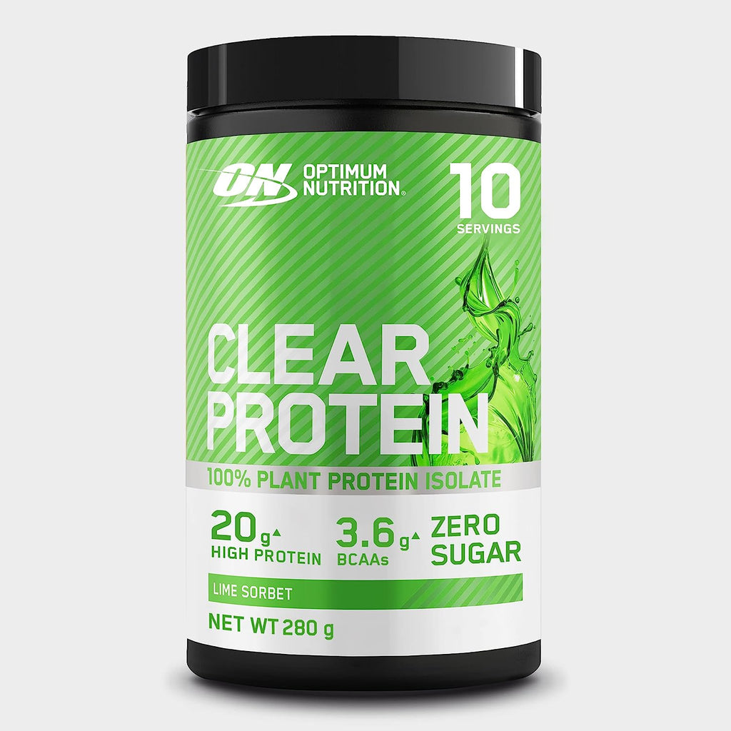 Optimum Nutrition Clear Protein vegan formula with lime sorbet flavor and naturally occurring BCAAs for muscle growth