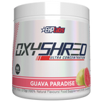 White container of EHP Labs OxyShred Non-Stim fat loss supplement with guava flavor