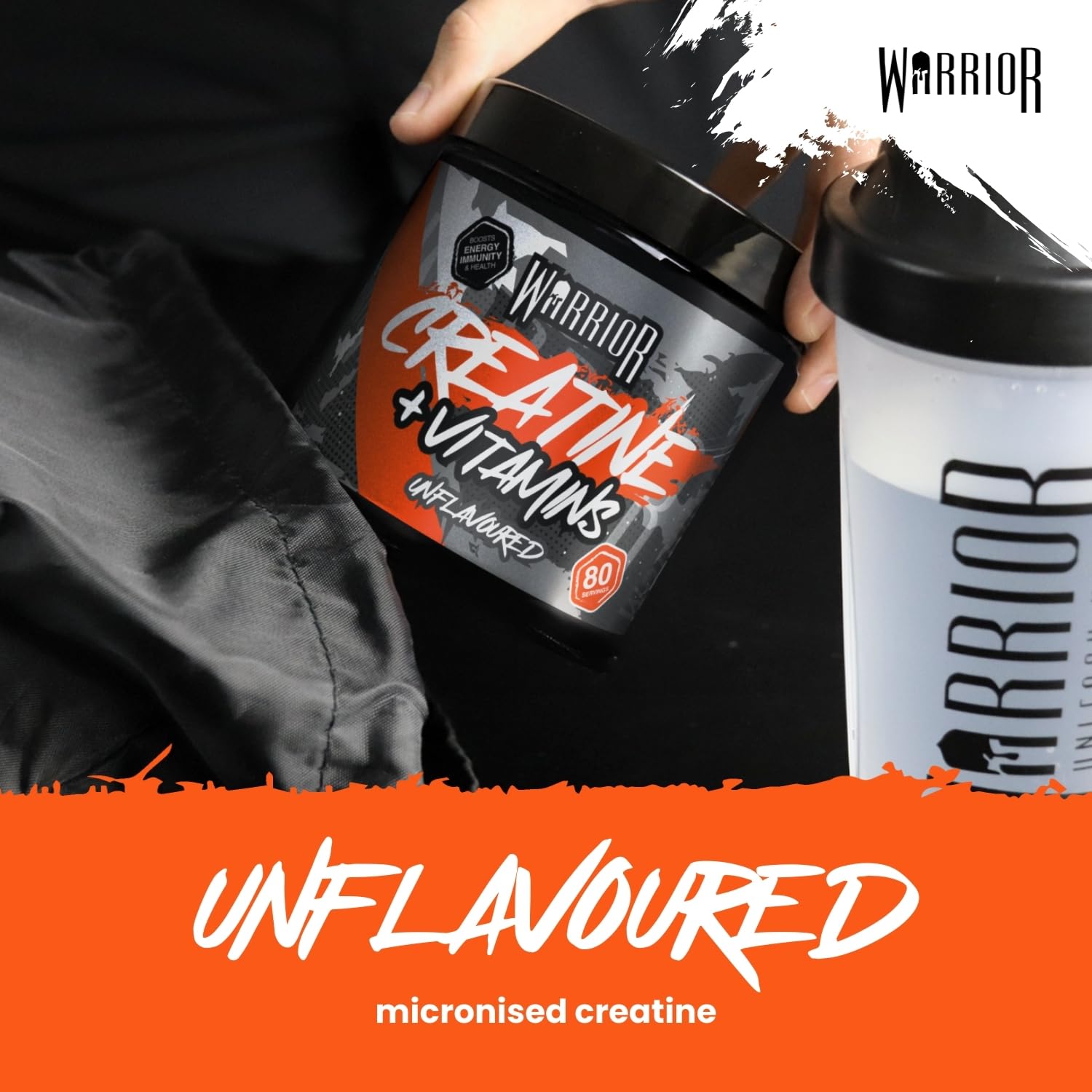 Warrior Creatine Plus Vitamins container for workout recovery at Guinness Road