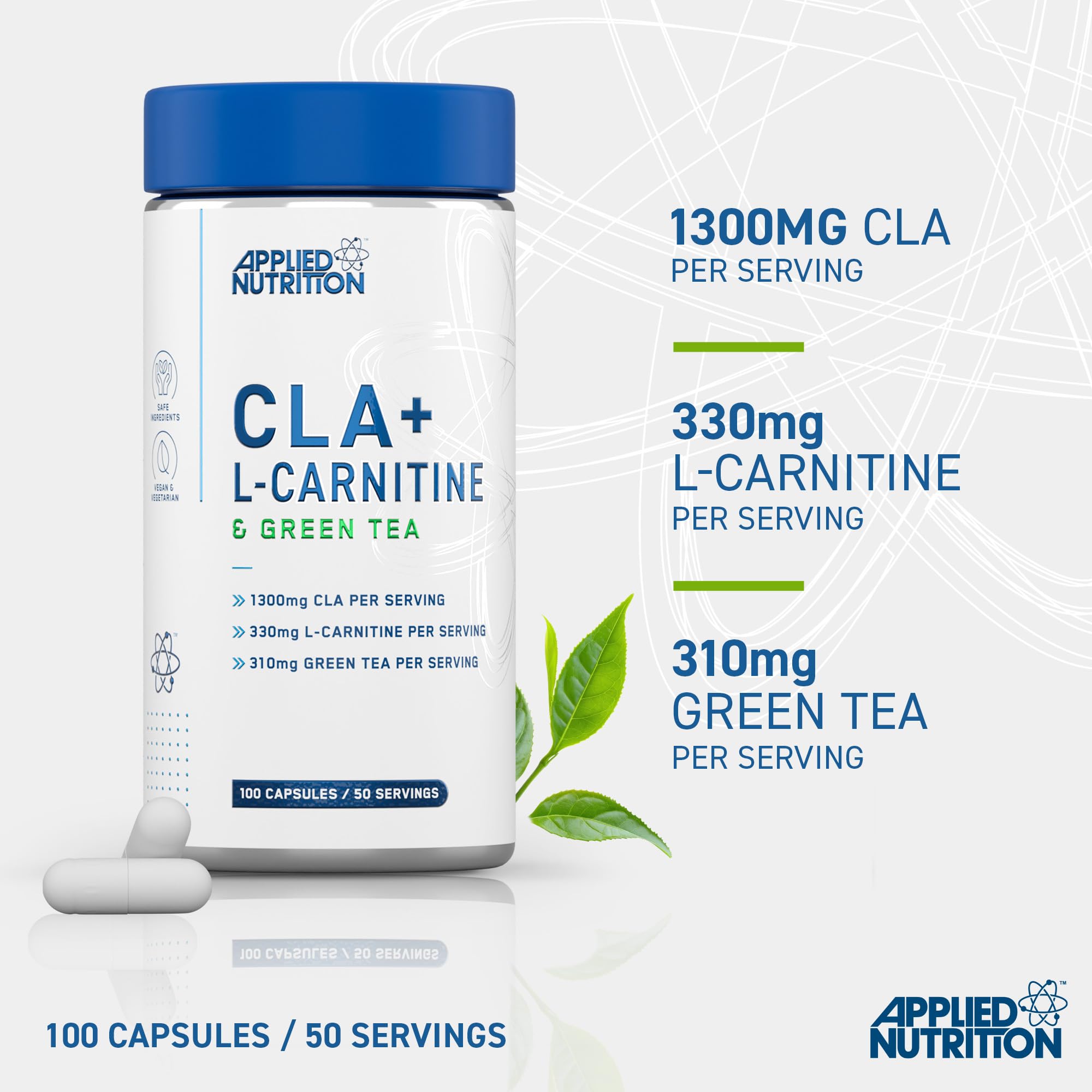 Bottle of Applied Nutrition CLA L-Carnitine Green Tea for body composition support