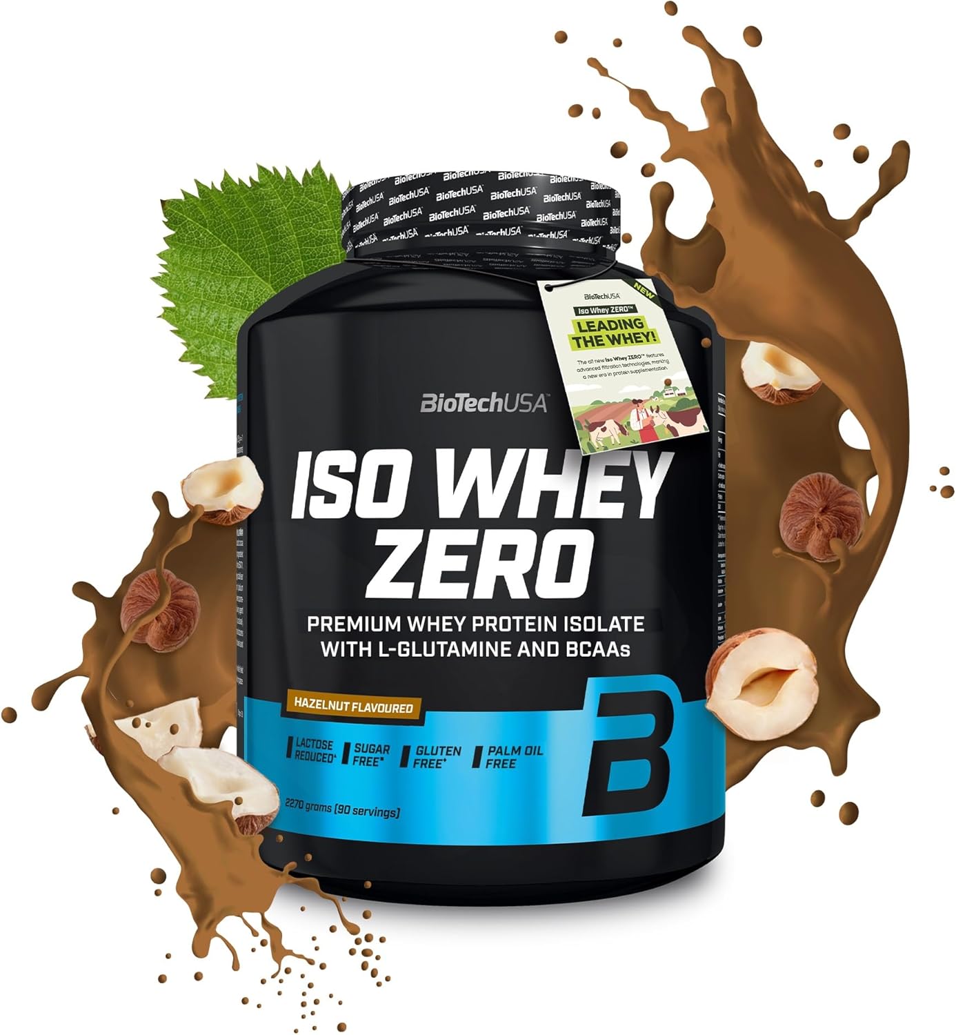 Hazelnut-flavored Biotech USA Iso Whey Zero Lactose Free protein powder for muscle recovery