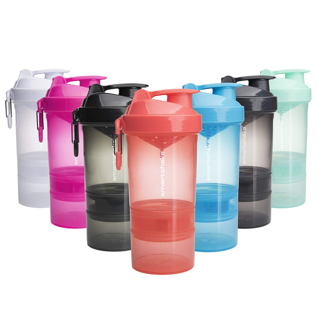 Set of colorful shaker bottles on a white background