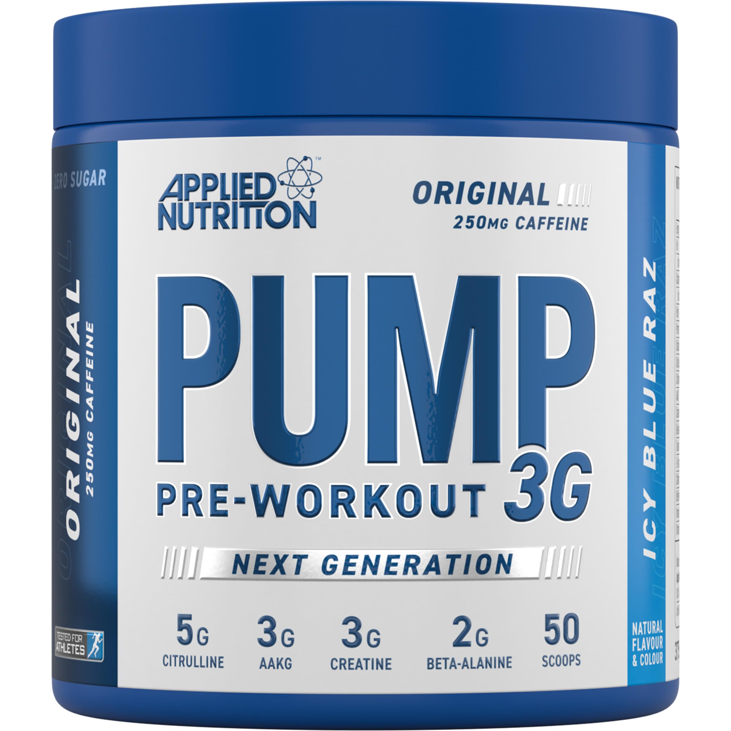 Blue Applied Nutrition Pump 3G supplement container for enhanced workout energy