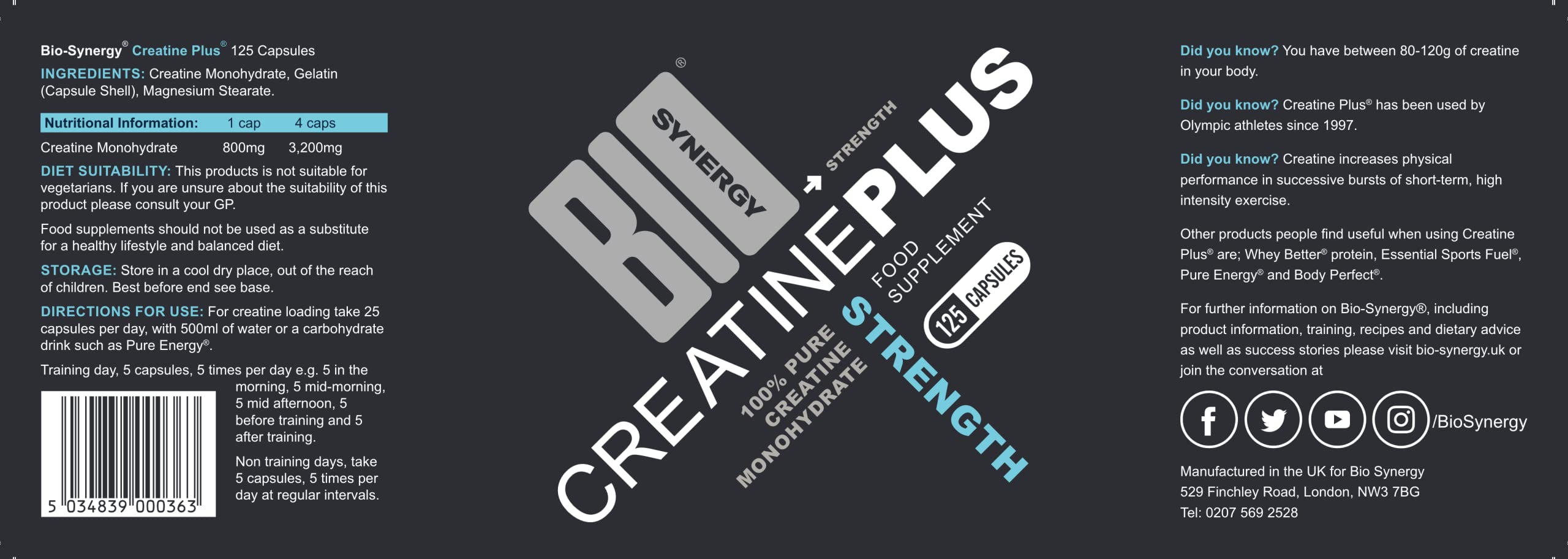 Bio-Synergy Creatine Strength 125 Vegan Capsules