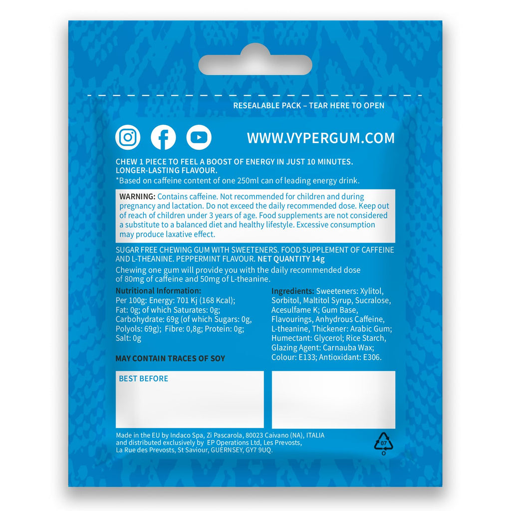 VYPER Caffeine Gum - 12x14g / Peppermint - Caffeine Chewing Gum