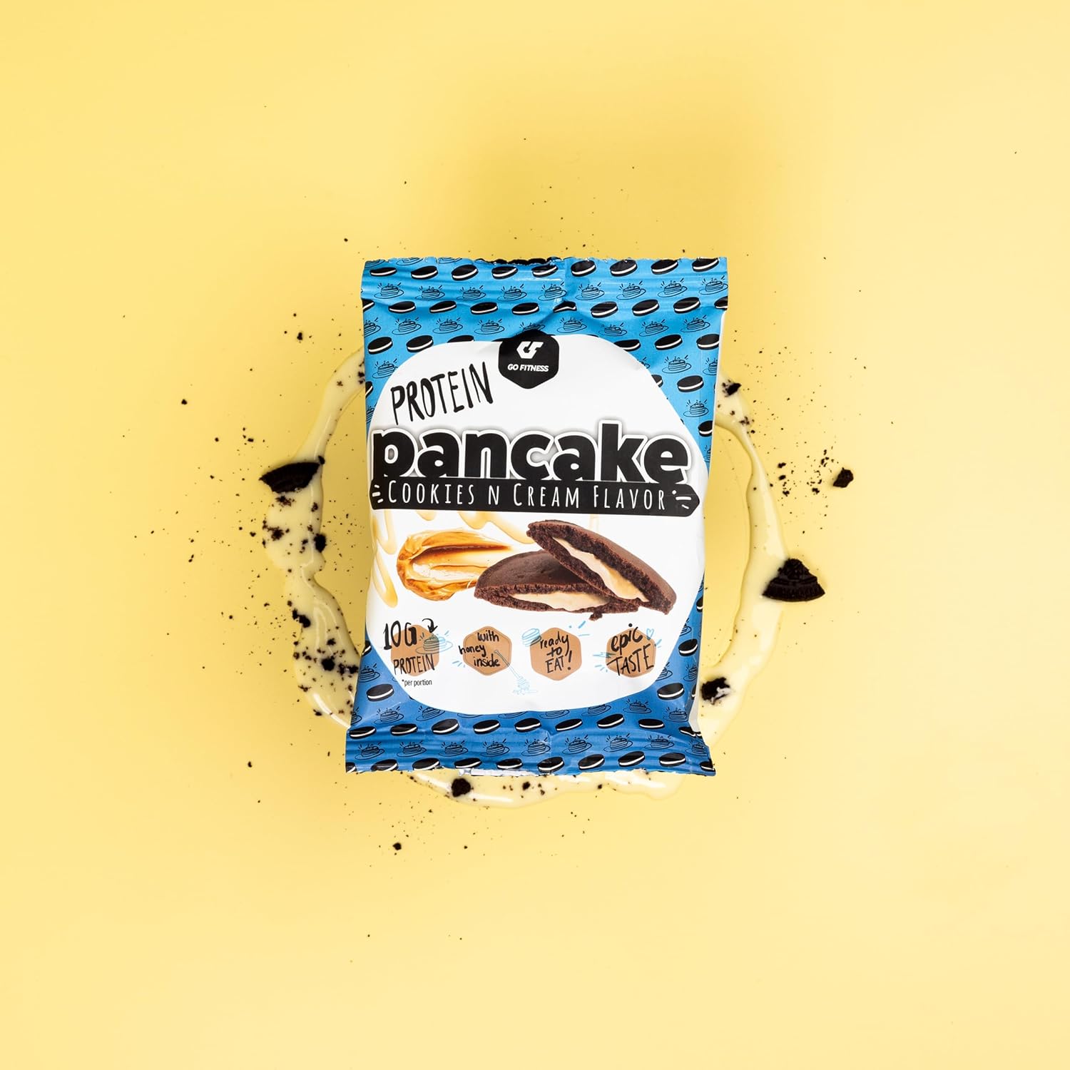 Blue Go Fitness Protein Pancake pouch with delicious whipped protein and soft whey pancakes