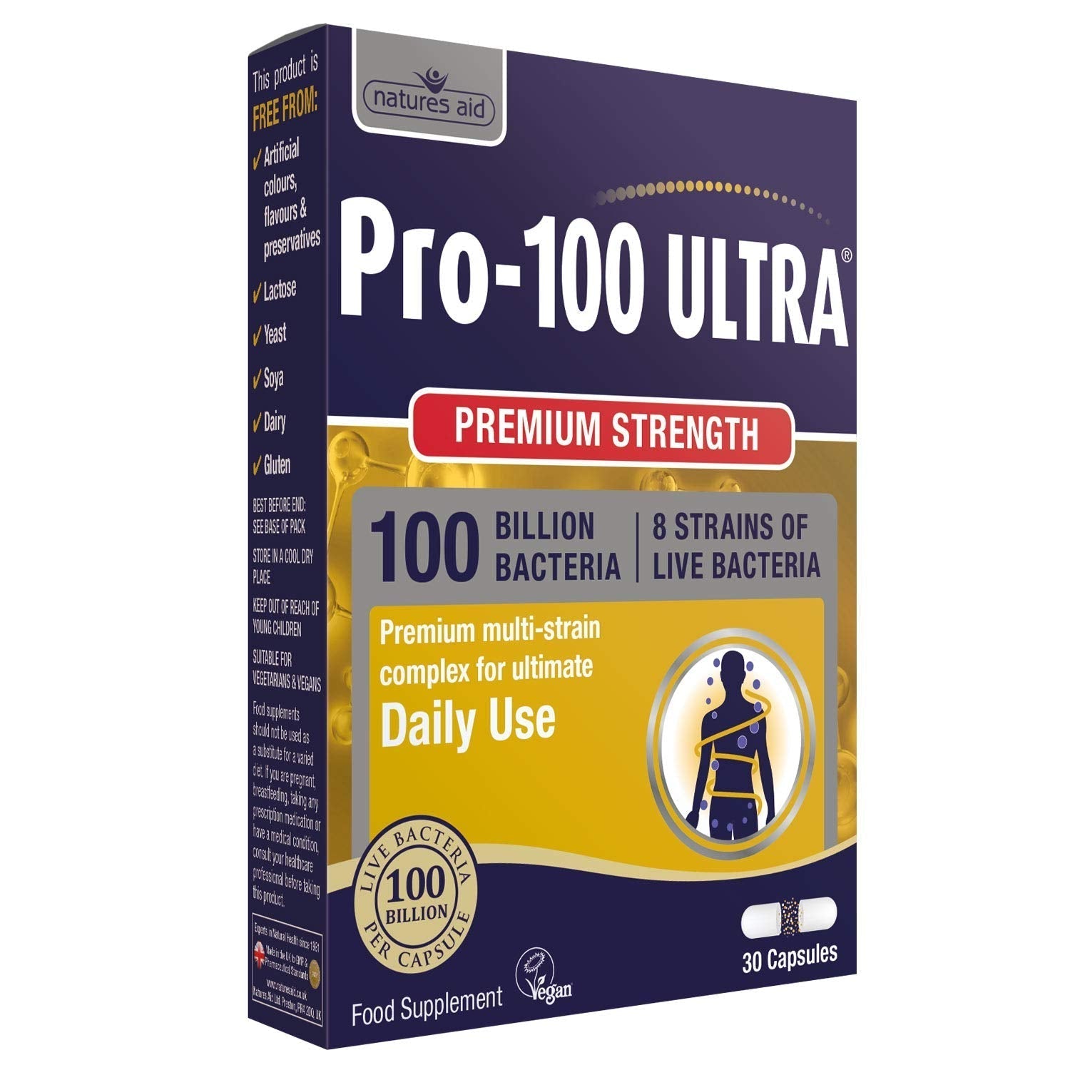 Natures Aid Pro-100 Ultra probiotic with 100 billion live cultures for daily support