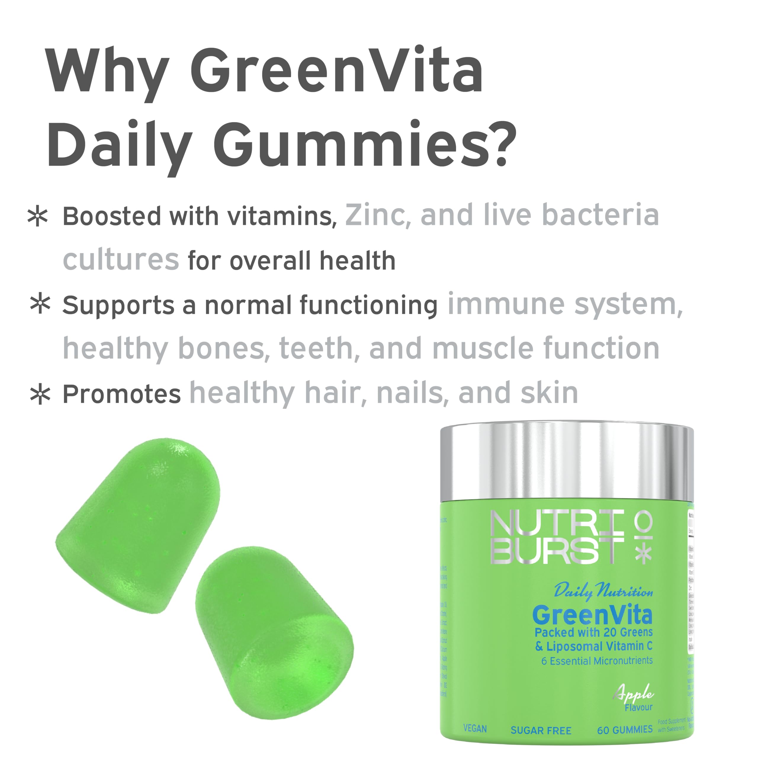 Nutriburst Greenvita - 60 Gummies / Apple - Greens Gummies
