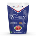 Vanilla flavored SCI-MX Ultra Whey protein powder pouch for muscle gain