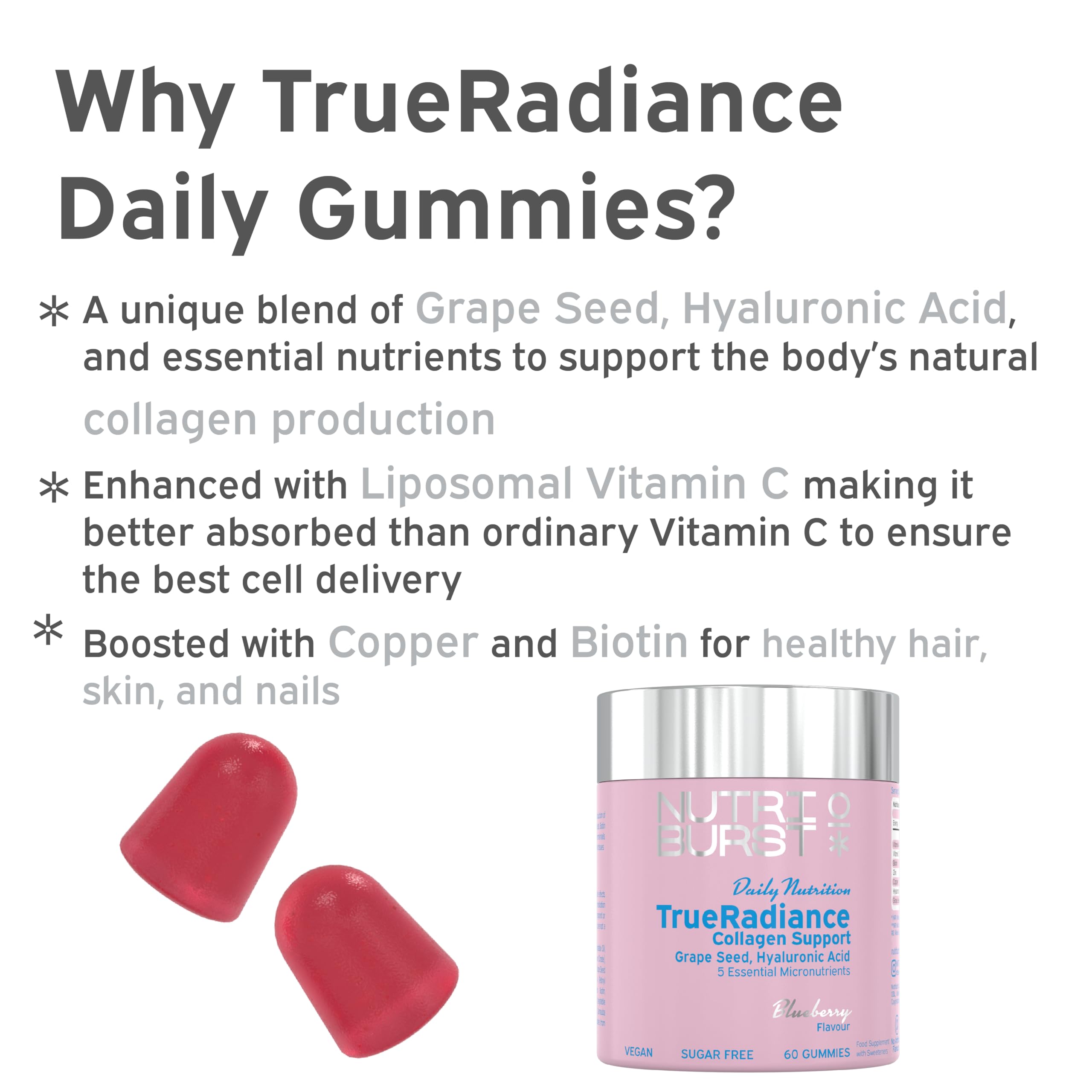 Nutriburst True Radiance - 60 Gummies / Blueberry - Vegan Collagen Gummies