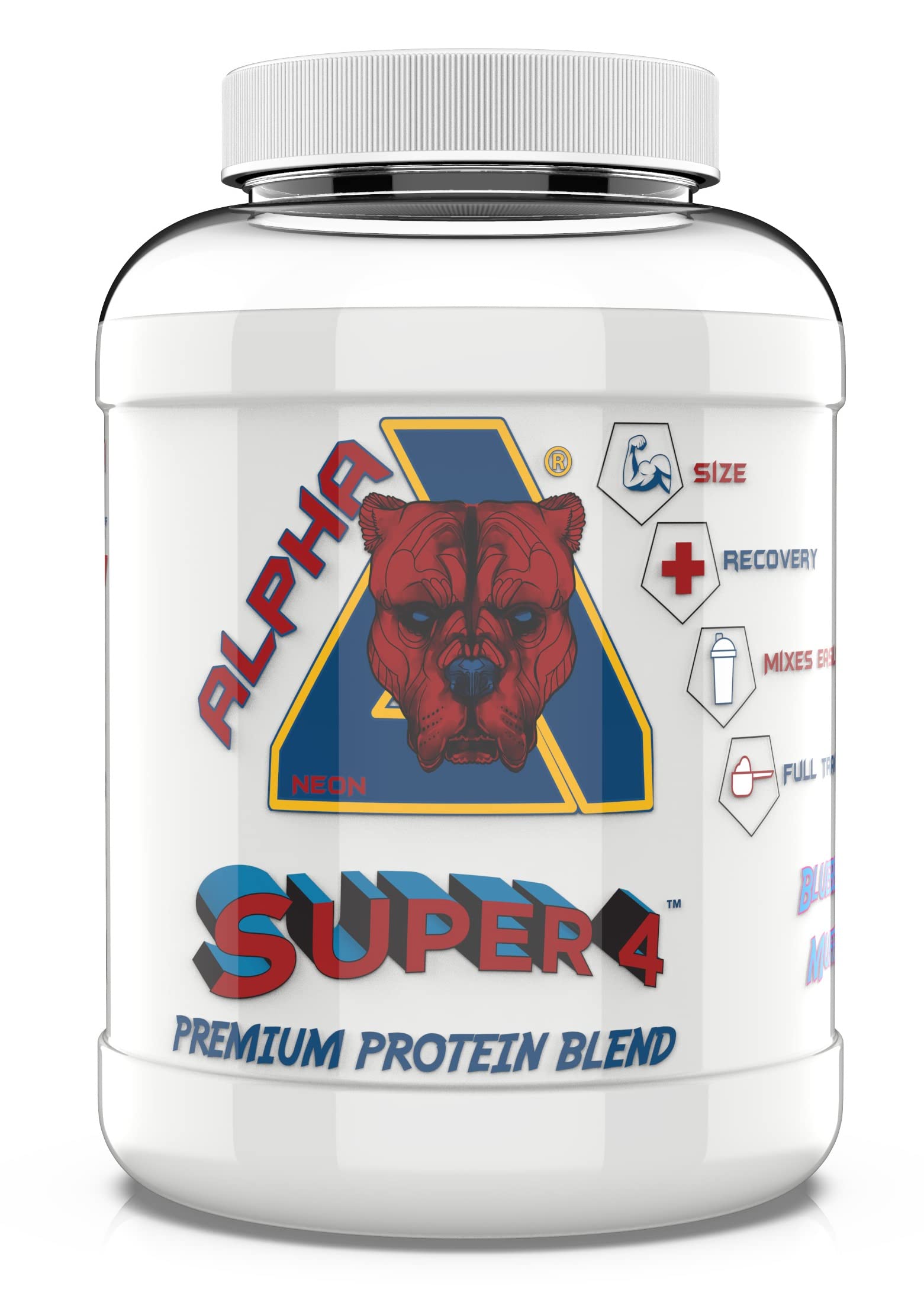 Alpha Neon SUPER 4 - Protein Blend Powder (Whey Protein Concentrate Whey Protein Isolate Calcium Caseinate Micellar