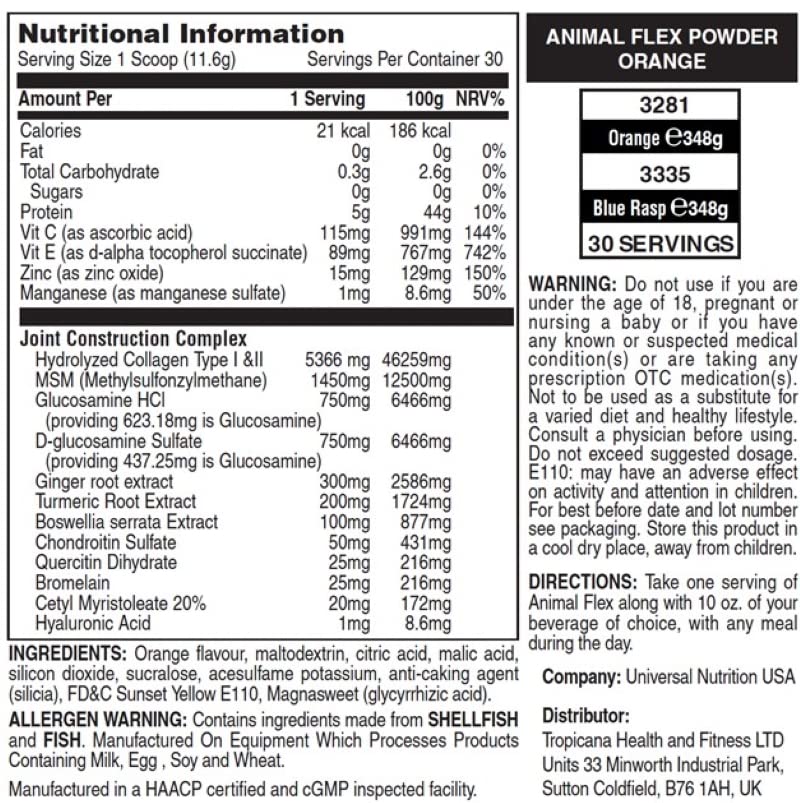 Animal Flex 339g - 369g / Orange - Joint Support Powder