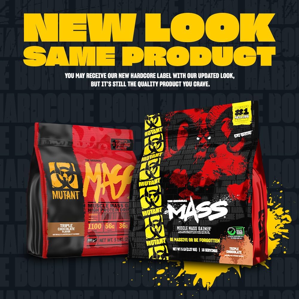 Mutant Mass muscle mass gainer bags in triple chocolate flavor for serious gains