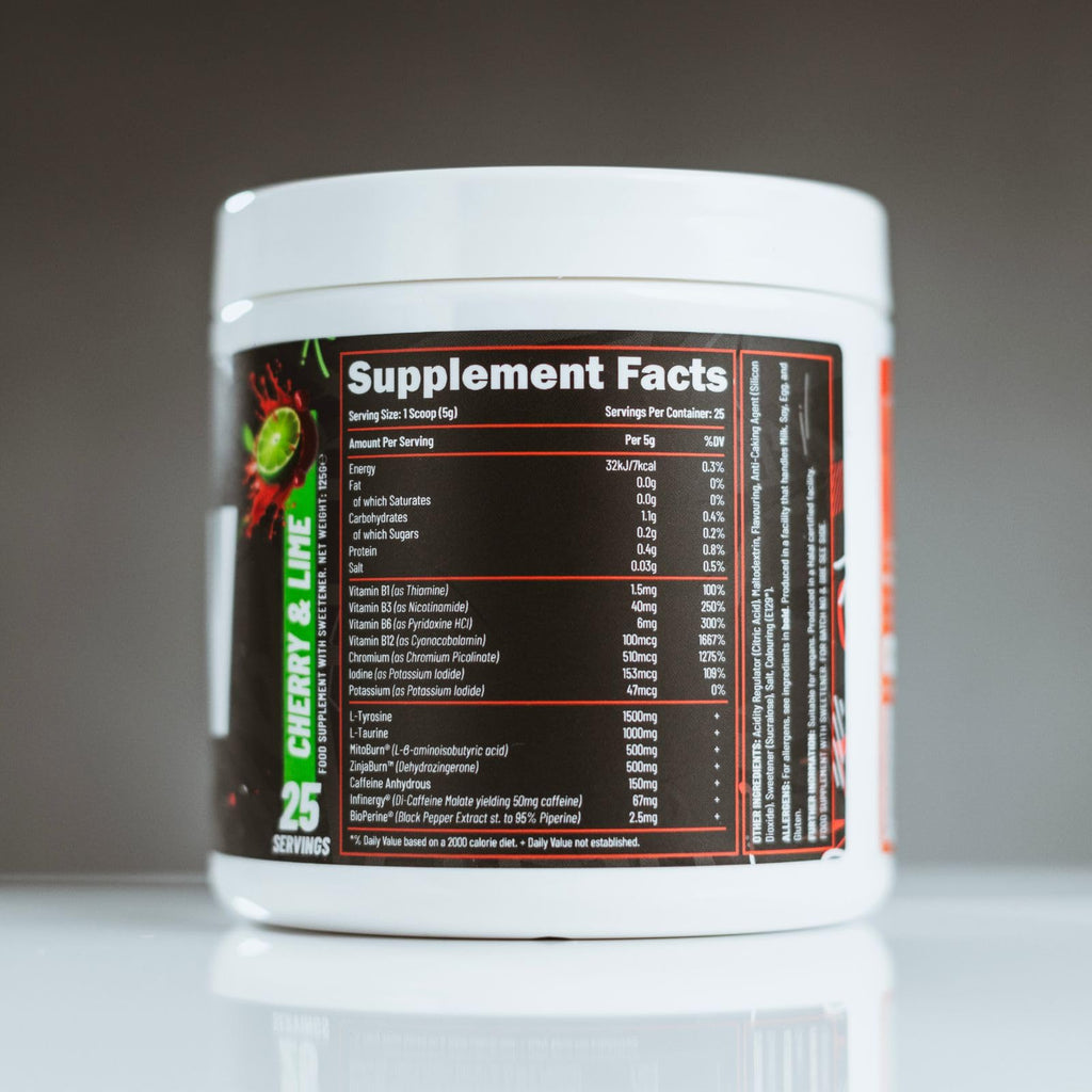 Efectiv Nutrition Burn supplement container with Cherry Lime flavor and Support Fat Loss