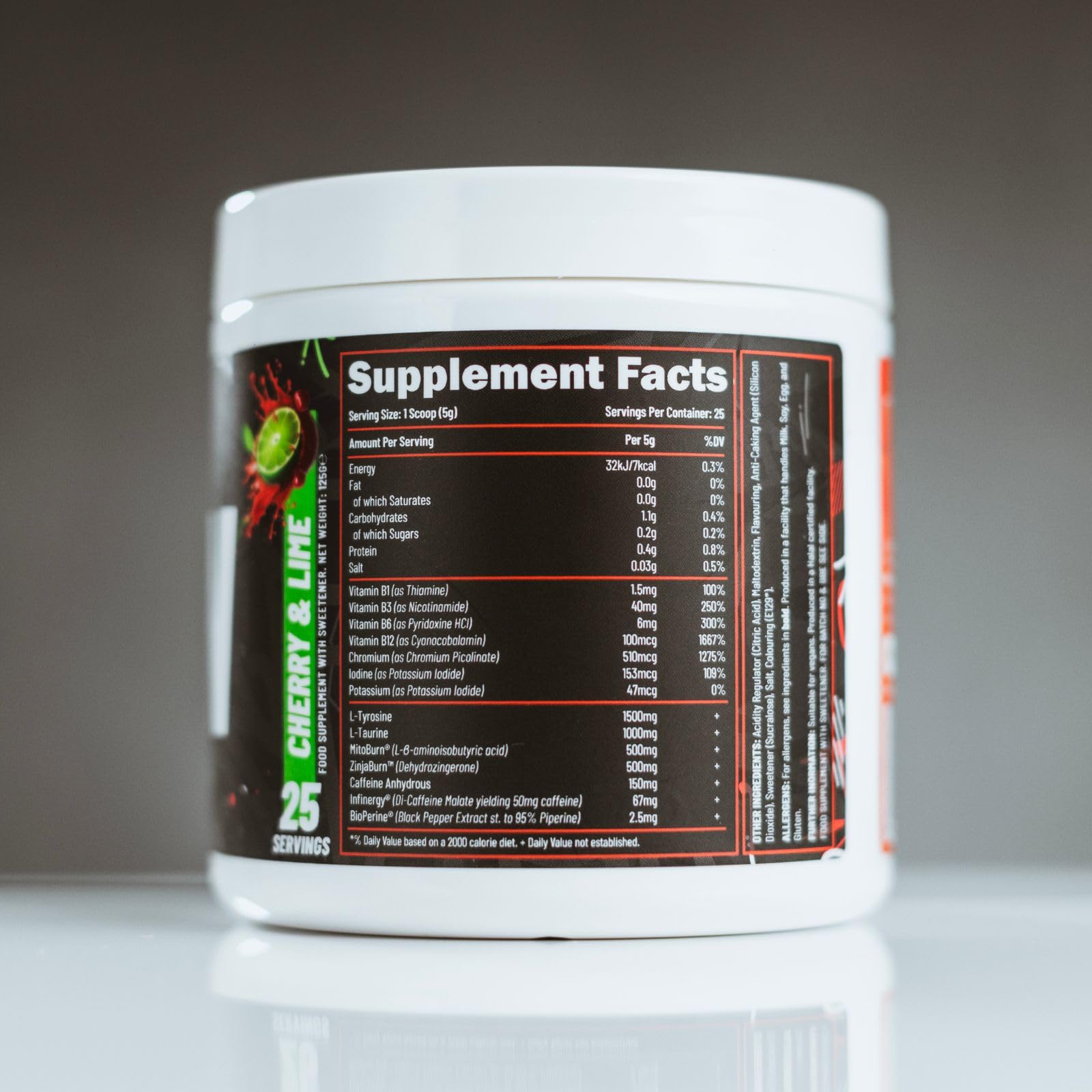 Efectiv Nutrition Burn supplement container with Cherry Lime flavor and Support Fat Loss