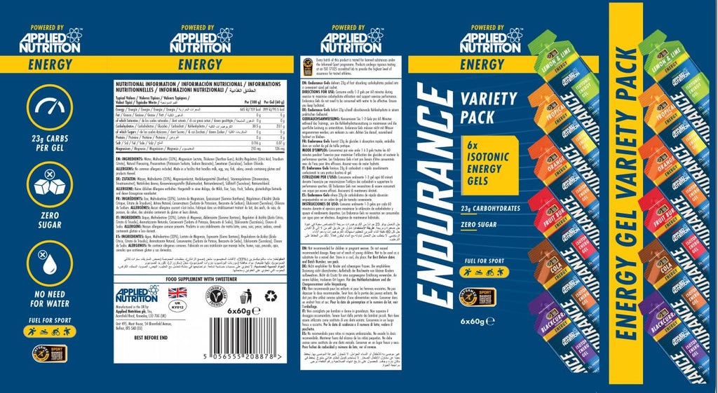 Applied Nutrition Endurance Energy Gel Pack with halal certified gel for athletes