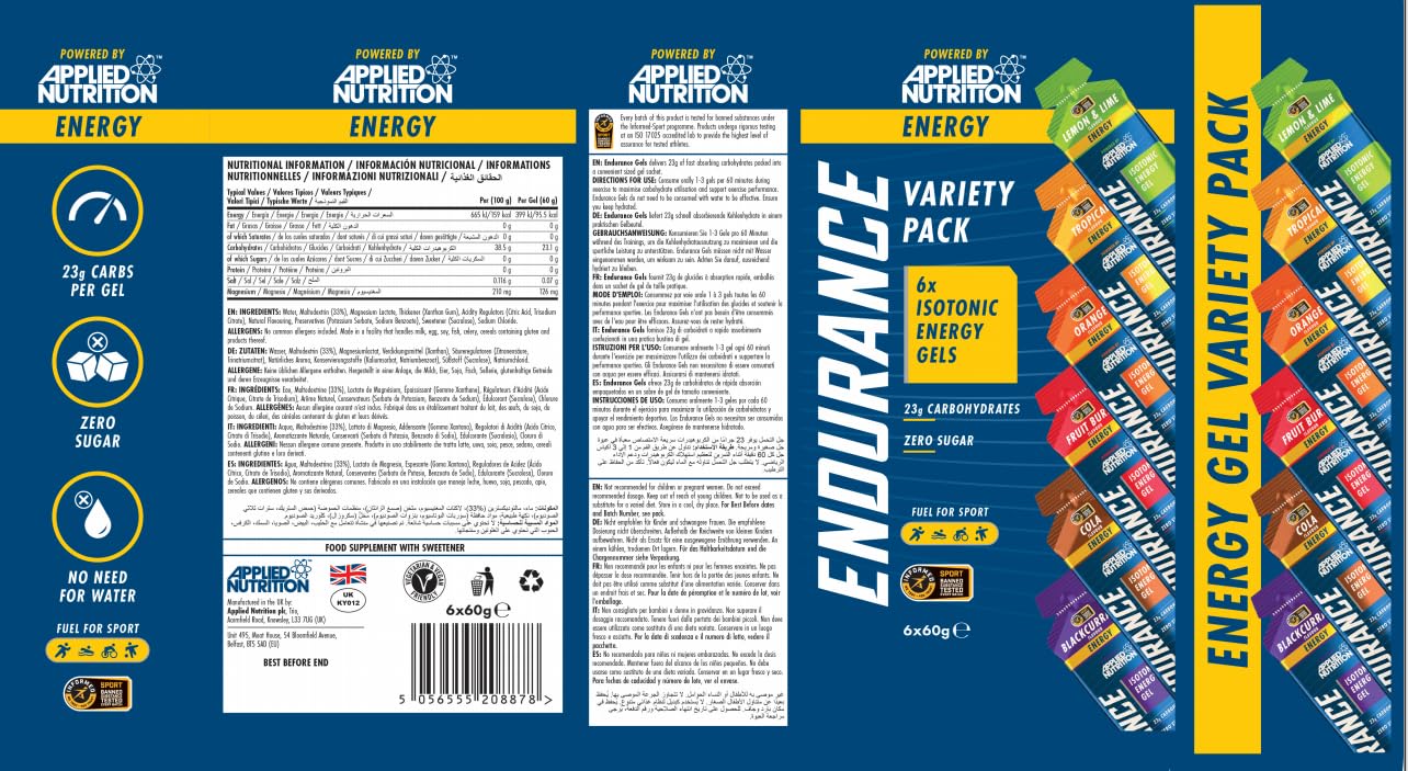 Applied Nutrition Endurance Energy Gel Pack with halal certified gel for athletes