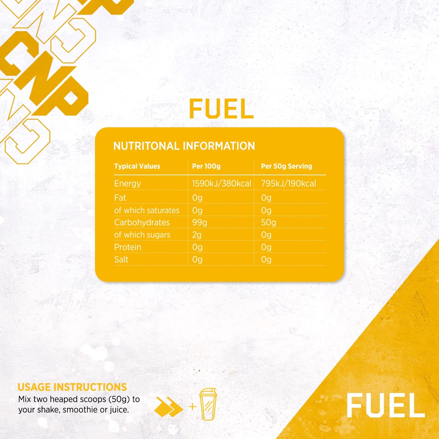 Nutritional info for CNP Pro Fuel flavorless formula with complex carbs supplement