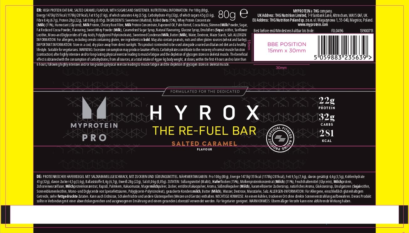 MyProtein THE Re-Fuel Bar (HYROX EDITION) - 12 x 80g / Salted Caramel - Protein Bars