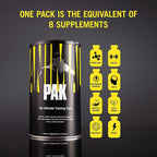Black and yellow Animal Pak container with great-tasting powder supplement for training