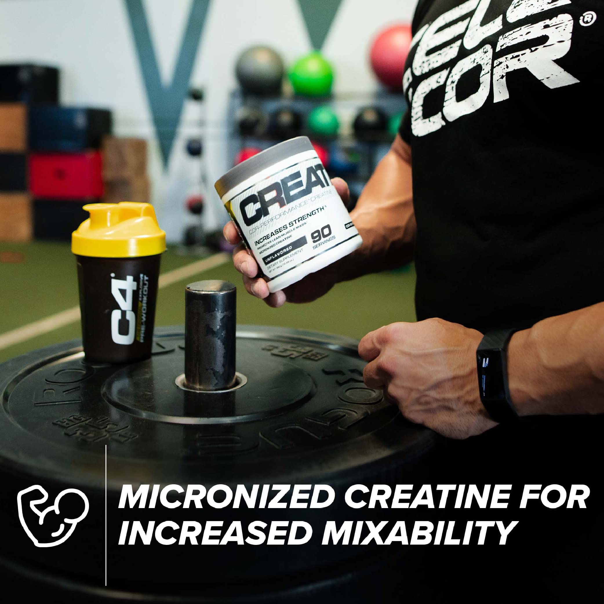 Cellucor Cor-Performance Creatine container showing superior mixability for lean muscle gains