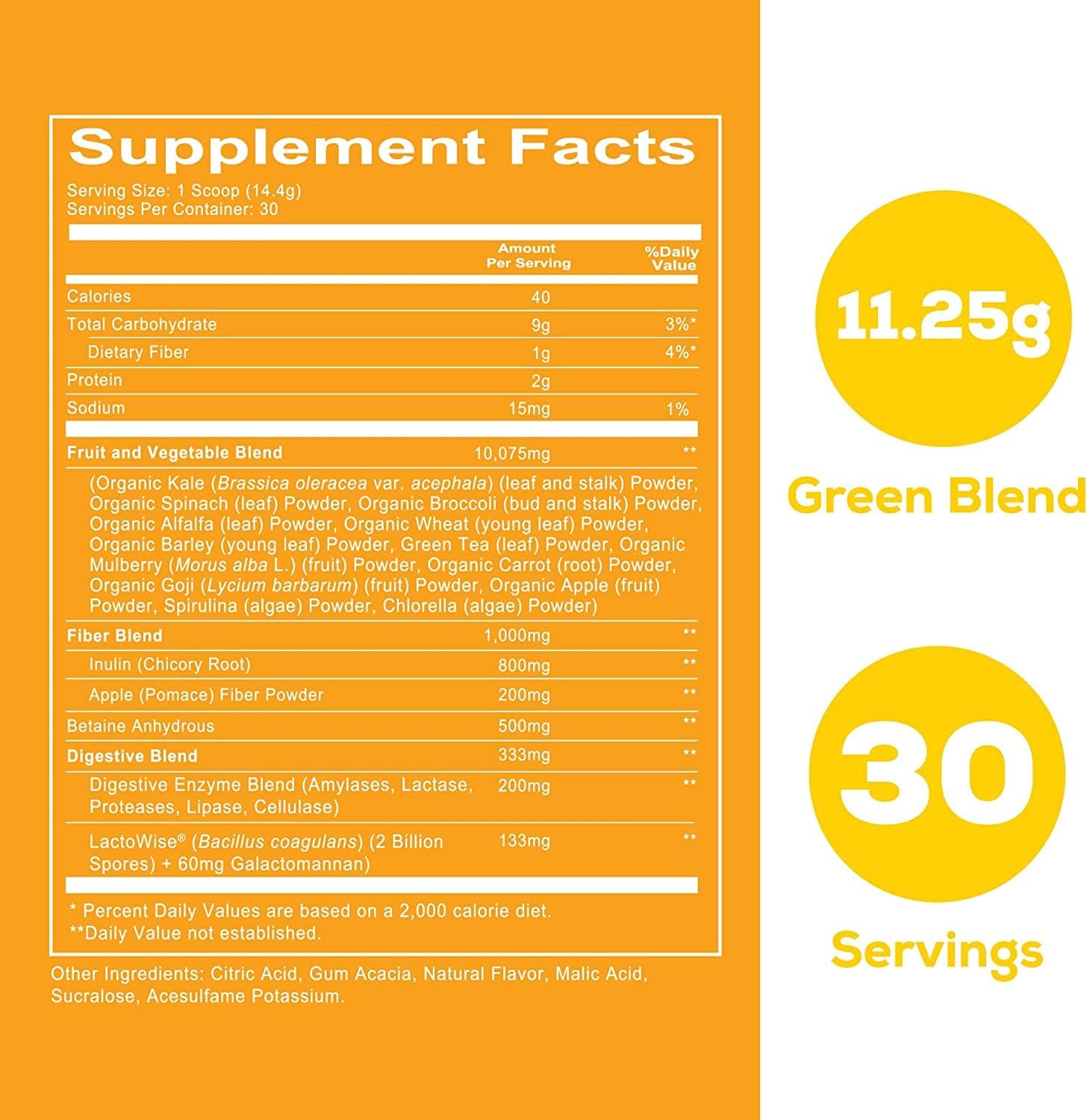 RedCon1 GI Juice nutritional facts label with digestive enzyme blend for gut health