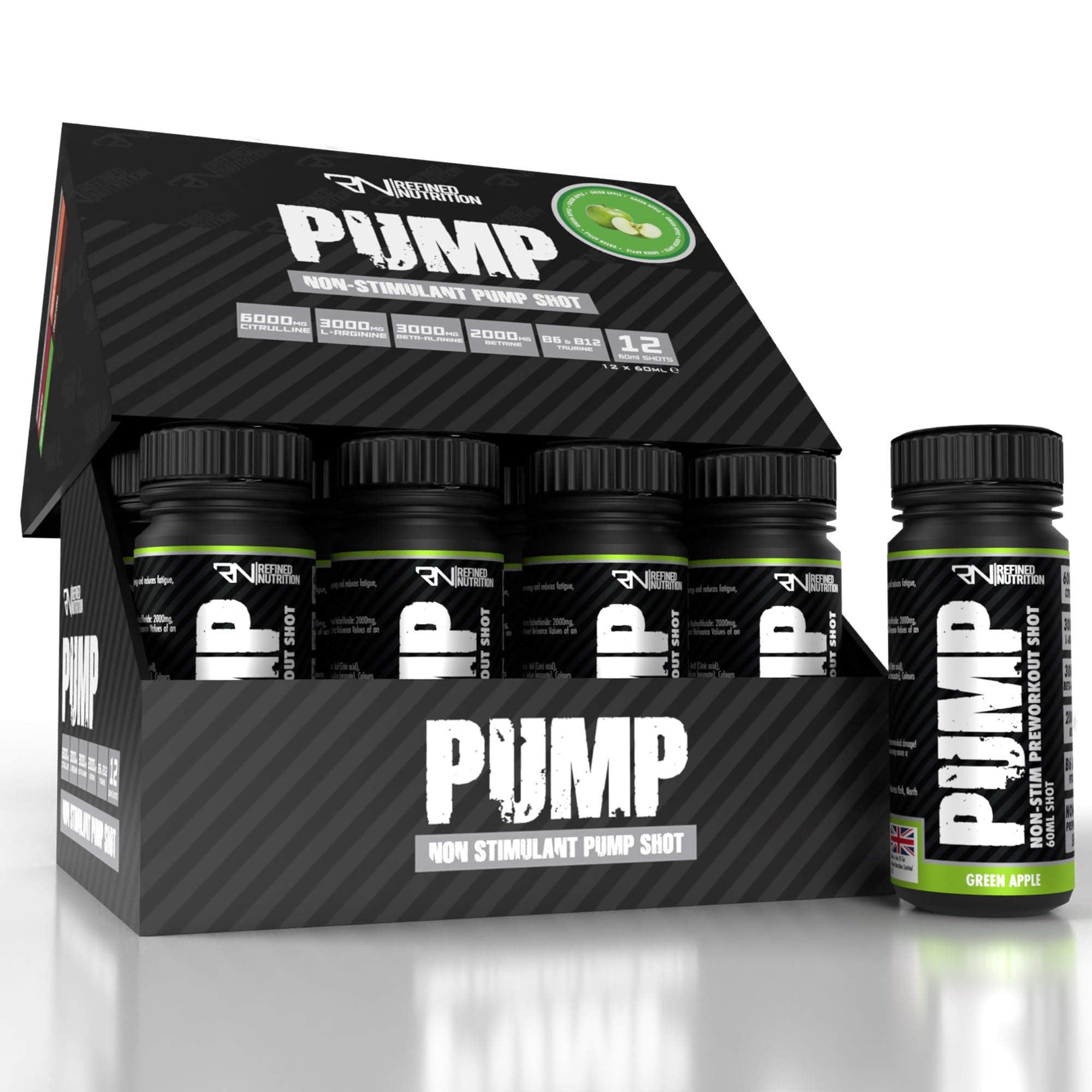 Refined-Nutrition-PUMP-Pre-Workout-Shots--Green-Apple - 12x60ml / Green Apple - Pre-Workout Shots