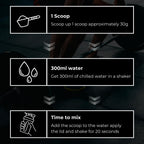 Instructions for mixing Outangled Beef Iso Plus protein shake with beef protein isolate