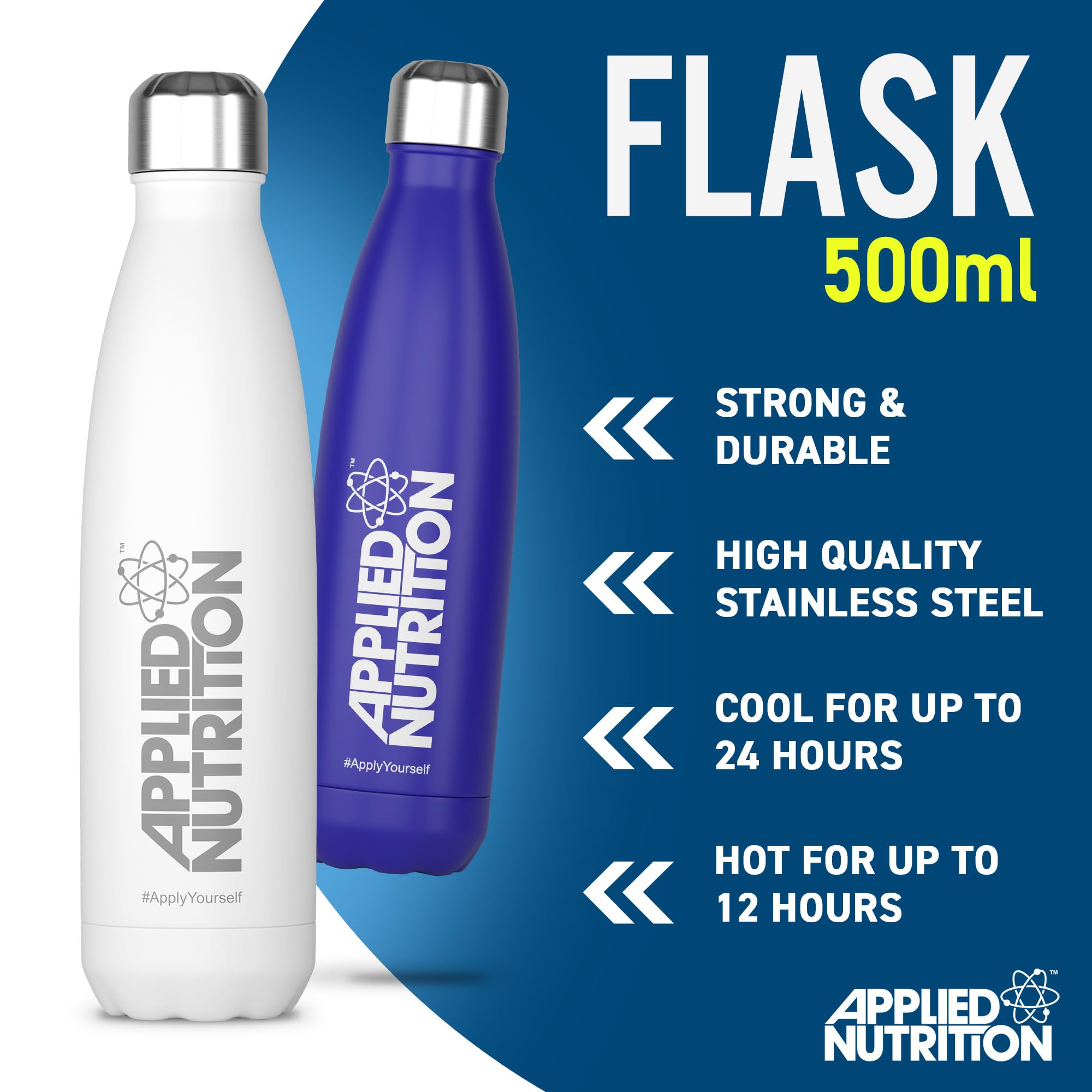 Applied Nutrition Flask with stainless steel leak-proof lid, 500ml sustainable hydration flask