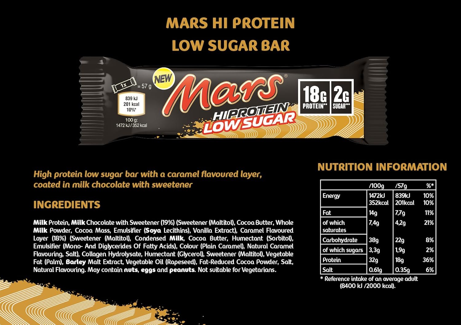 Mars Hi Protein Low Sugar Bar showing a tasty low sugar bar with Mars flavor