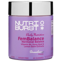 Purple Nutriburst Fembalance container with strawberry gummies for hormonal balance and dong quai