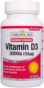 Natures Aid Vitamin D3 5000iu (125ug) High Strength - 60 Tabs - Vitamin D3 Capsules