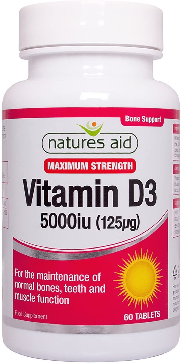 Natures Aid Vitamin D3 5000iu (125ug) High Strength - 60 Tabs - Vitamin D3 Capsules