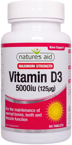 Natures Aid Vitamin D3 5000iu (125ug) High Strength - 60 Tabs - Vitamin D3 Capsules