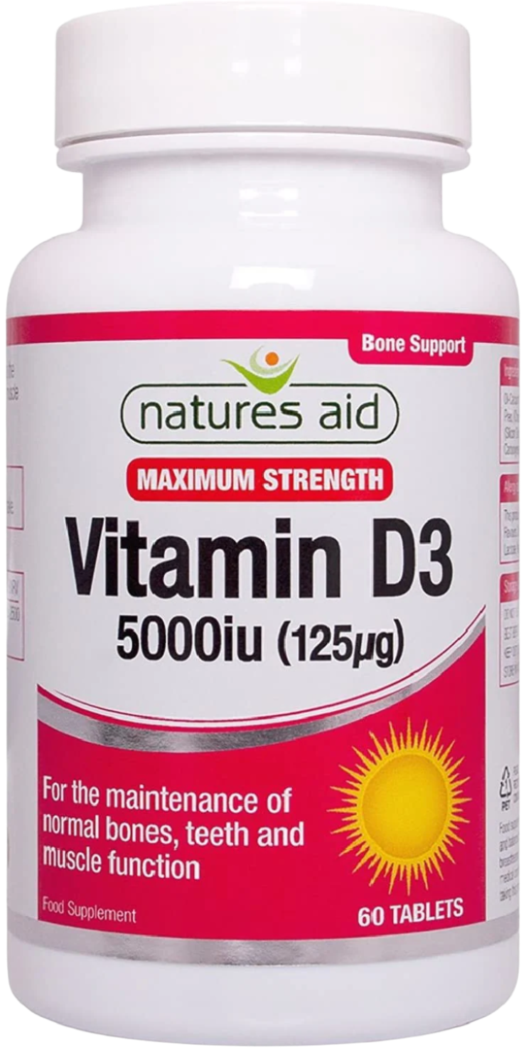 Natures Aid Vitamin D3 5000iu (125ug) High Strength - 60 Tabs - Vitamin D3 Capsules