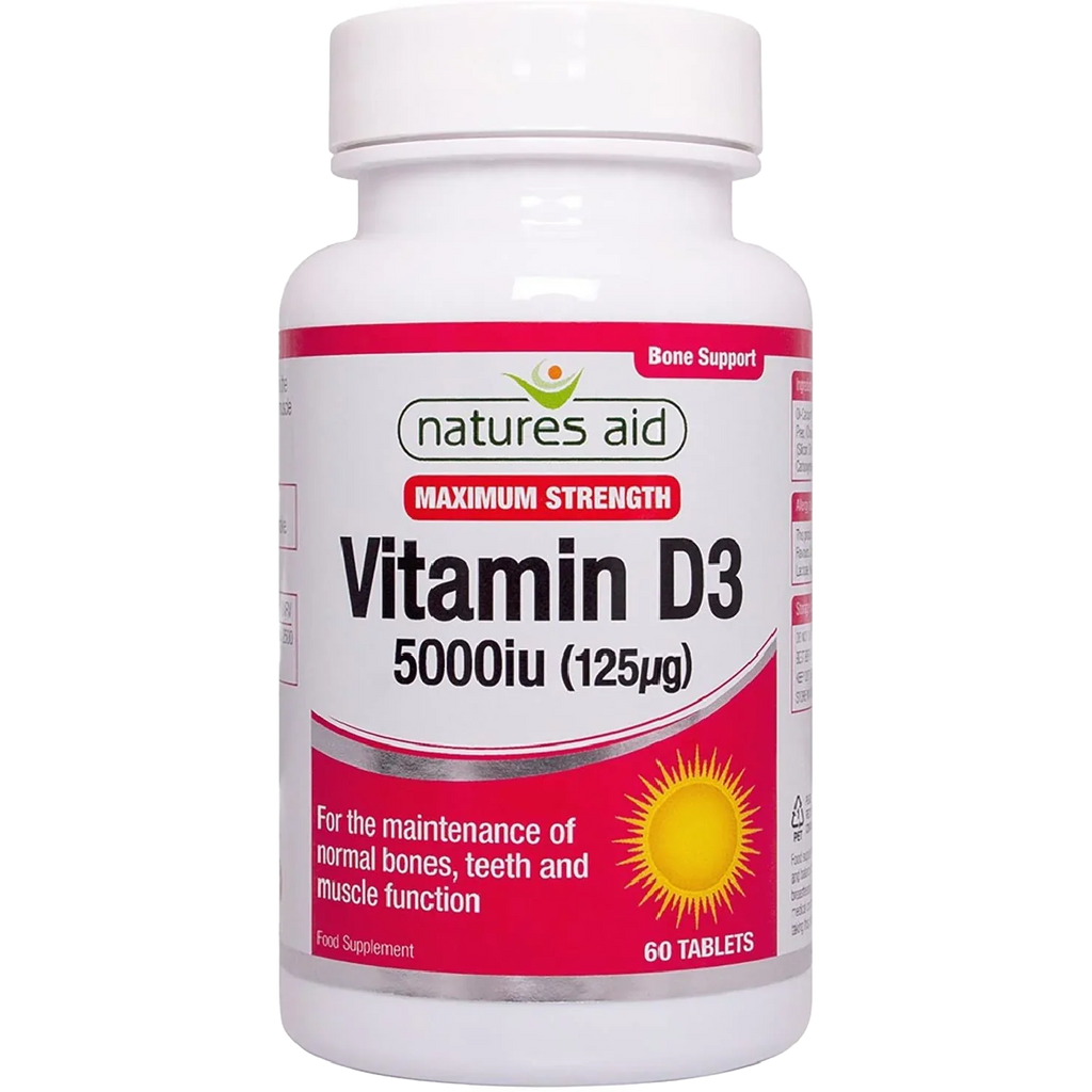 Natures Aid Vitamin D3 5000iu (125ug) High Strength - 60 Tabs - Vitamin D3 Capsules