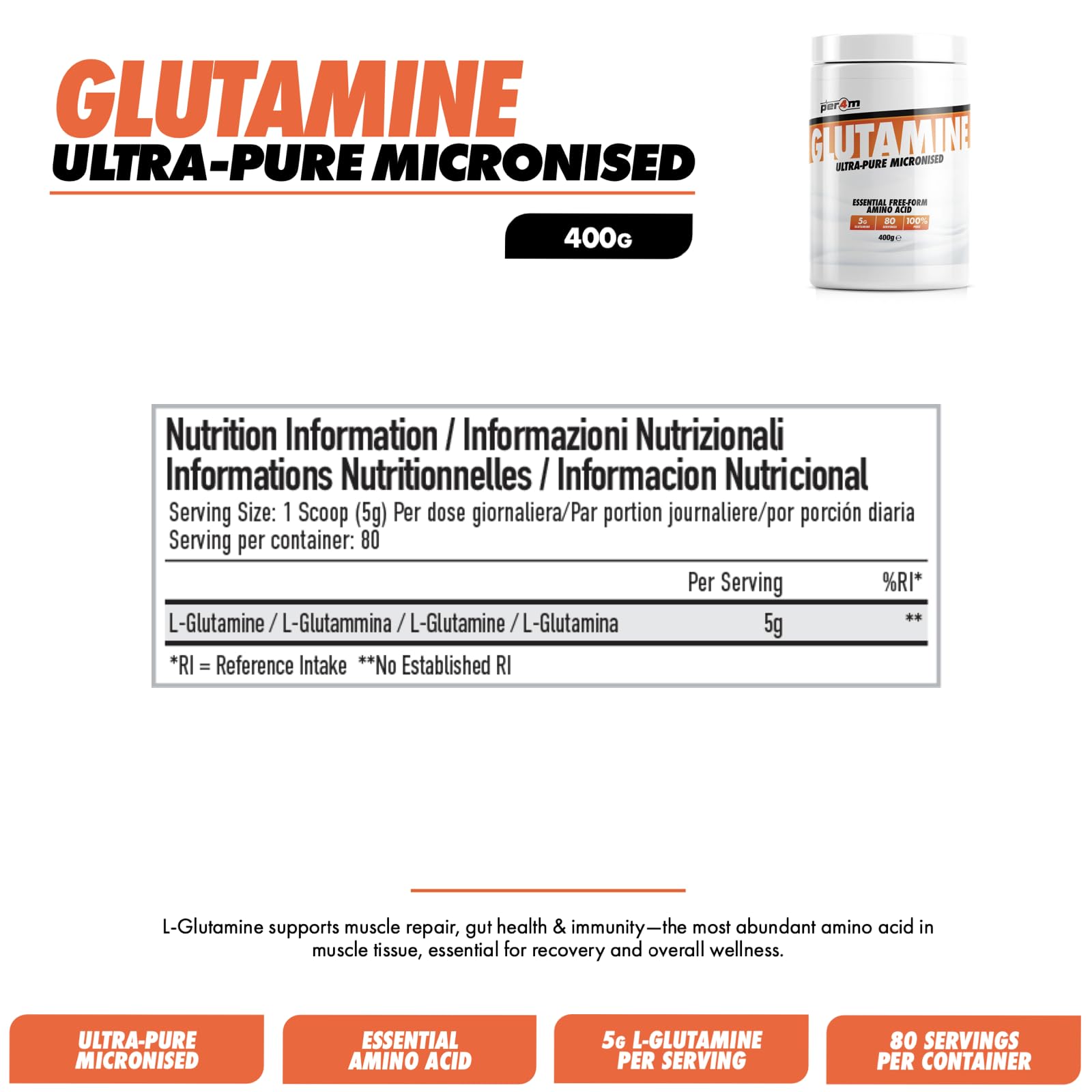 Per4m Glutamine - 400g / Unflavoured - Glutamine