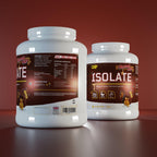 Two CNP Isolate tubs of chocolate-flavored whey protein isolate with essential amino acids