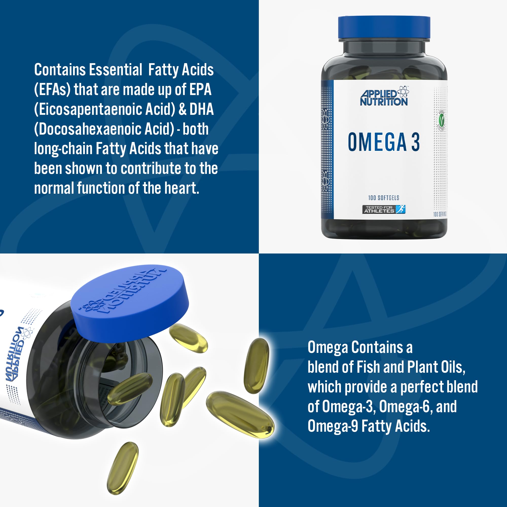 Applied Nutrition Omega halal certified fish oil softgel capsules with eicosapentaenoic acid