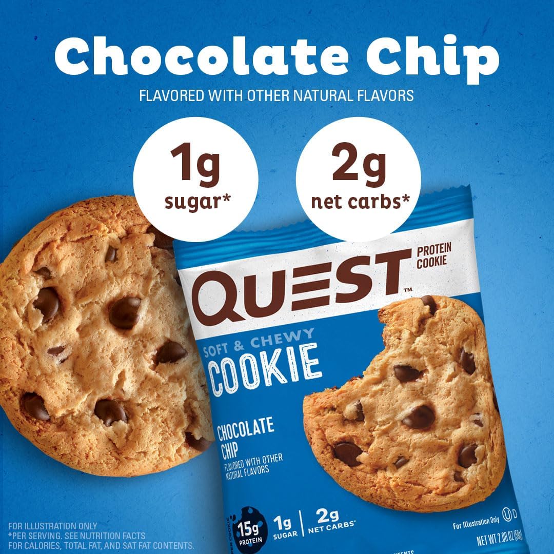 Chewy white chocolate Quest Nutrition Cookie with white chocolate macadamia and protein