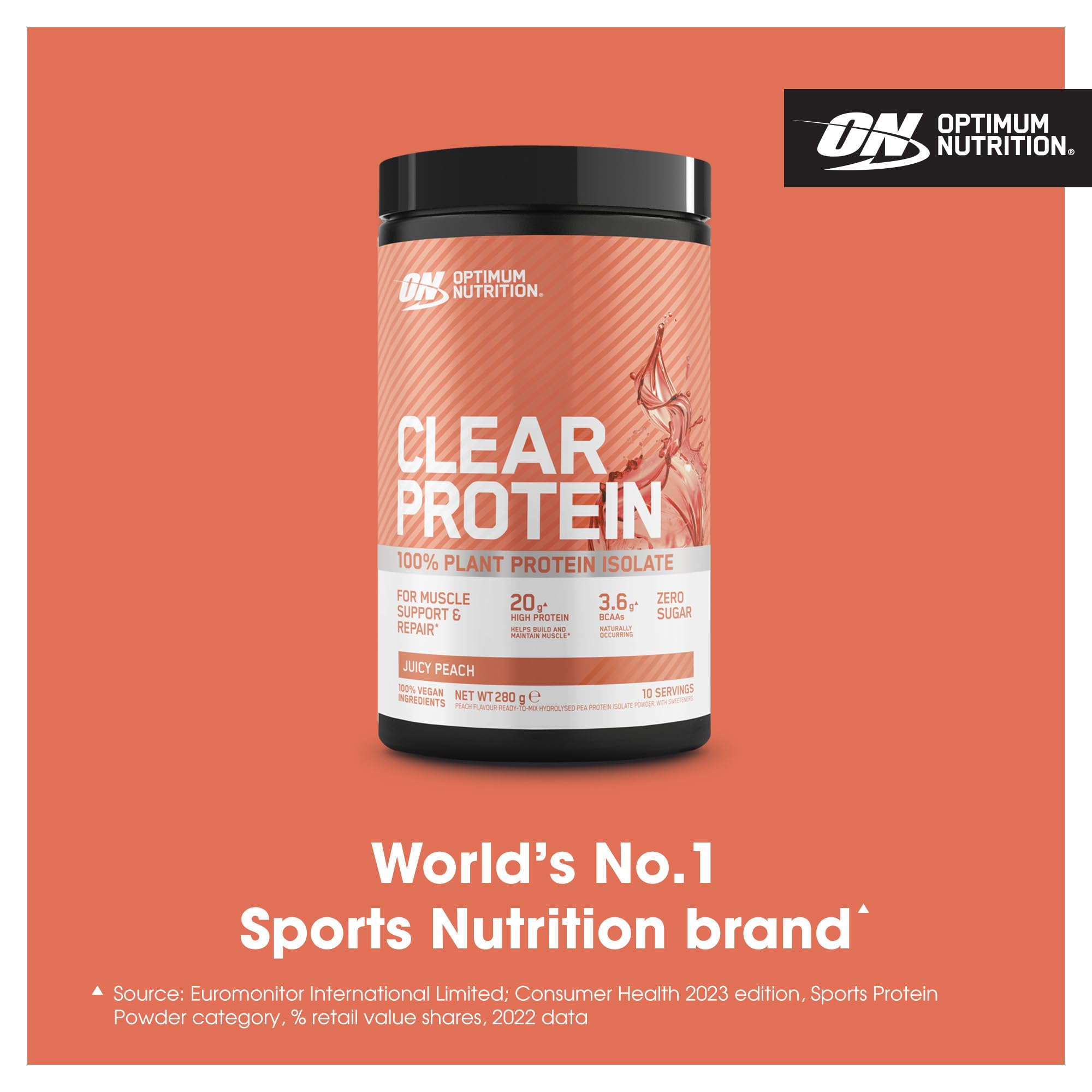Optimum Nutrition Clear Protein plant-based peach flavor for muscle growth and vegan BCAAs