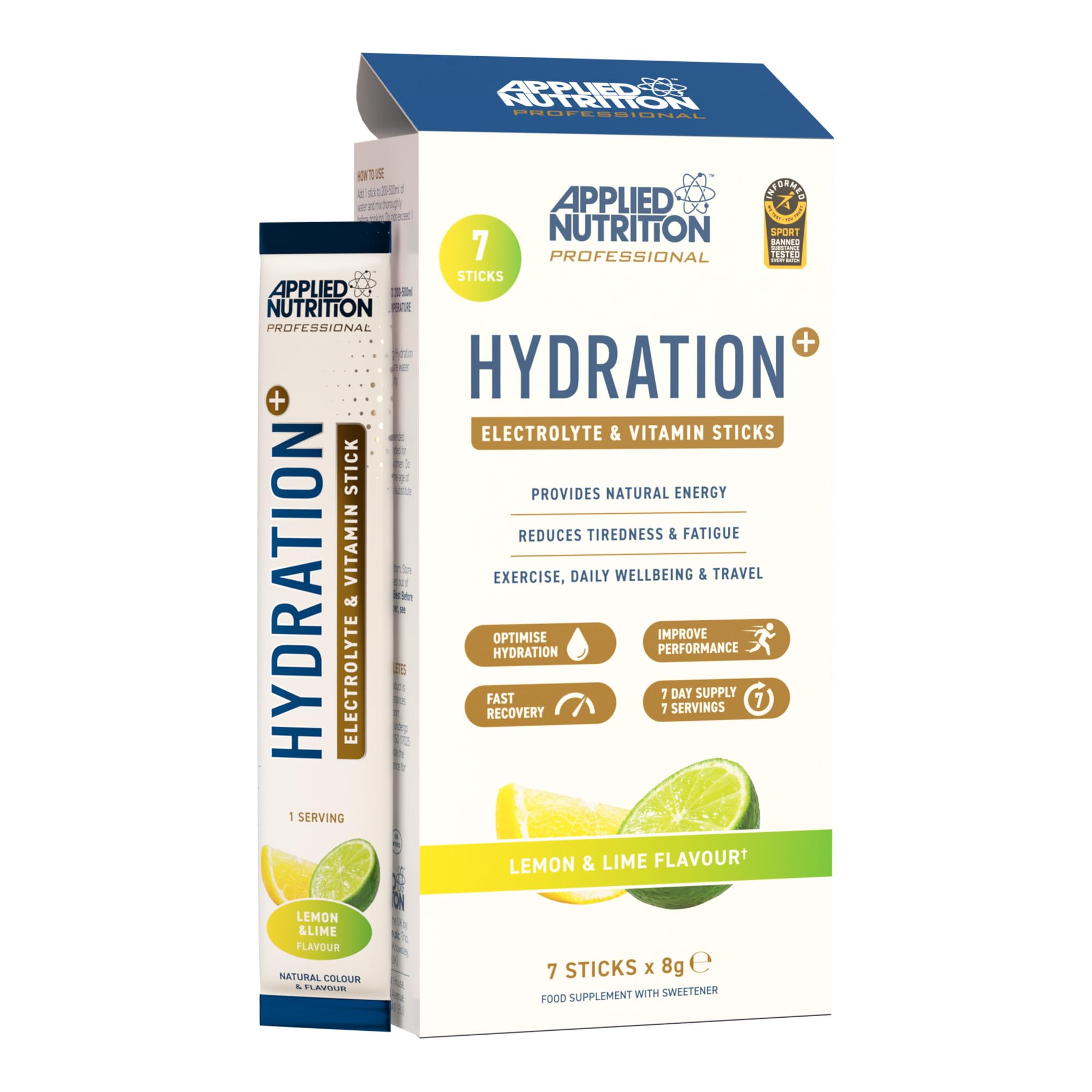 Applied Nutrition Hydration + Electrolyte & Vitamin Powder Sticks - 7x8g / Lemon and Lime - British Brands