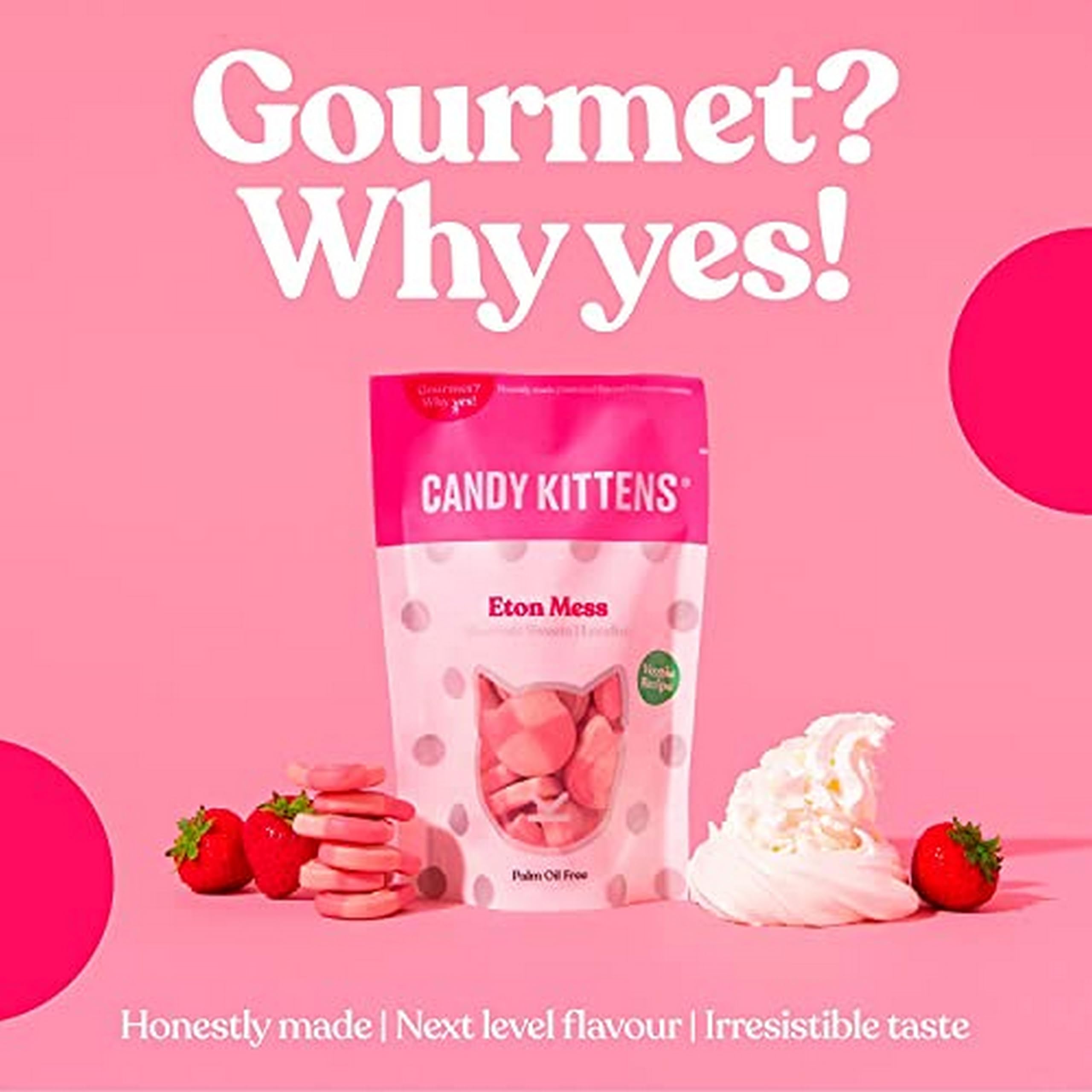 Pink kitten-shaped fruit candies in Candy Kittens 10x140g Wanderlust pouch for sweet fun